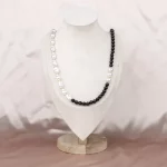 Handmade Black Stone Beads And Pearl Necklace For Ladies