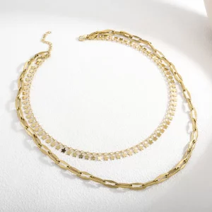 Double Layered Five Point Star Chain Necklace