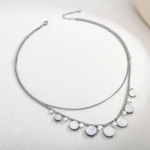 Double Layered Round Shell Pieces Pendant Necklace