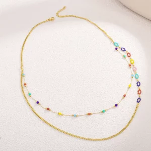 Double Layered Gold Plated Enamel Lips Spots Chain Necklace