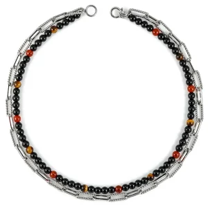 Haosen Wholesale Double Layered Beads And Stainless Steel Chain Necklace