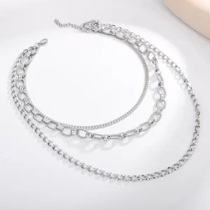 Three Layered Silver Plated Chain Necklace