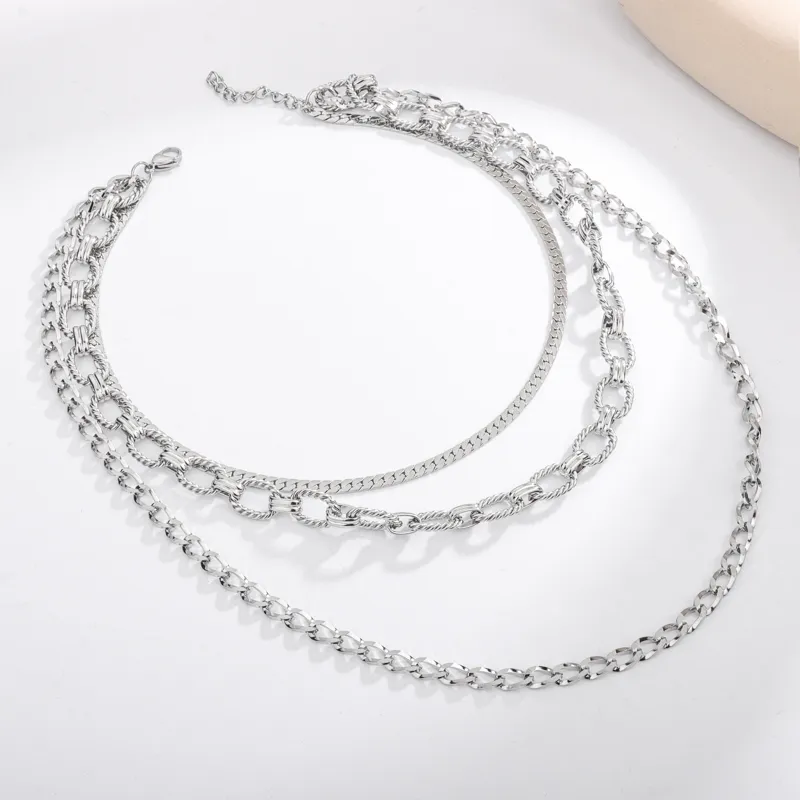 Three Layered Silver Plated Chain Necklace