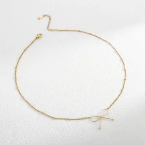 Fatory Gold Plated Bow Pendant Thin Chain Necklace