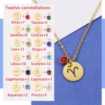 18K Gold Plated Personalized 12 Constellation Astrology Birthstone Necklace