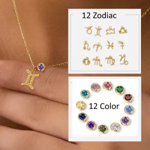 Stainless Steel Rhinestone 12 Constellation Symbol Birthday Charm Necklace