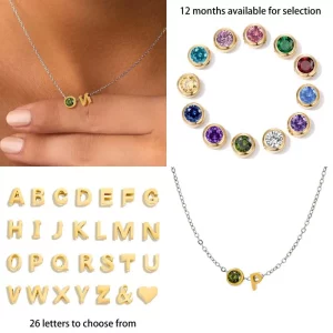 Birthstone Necklace with 26 Letter Names