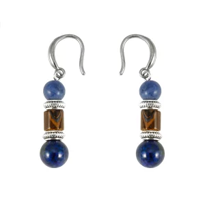 Custom Stainless Steel Natural Tiger Eye Stone Drop Earrings