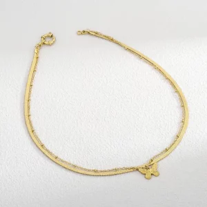 Double Layered Butterfly Beads and Snake Chain Necklace