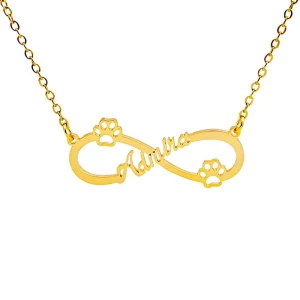Customized Infinity Paw Print Name Necklace In  Gold