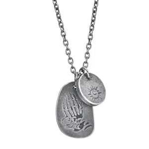 Factory wholesale 316L stainless steel laser engraved hand and sun pattern pendant necklace