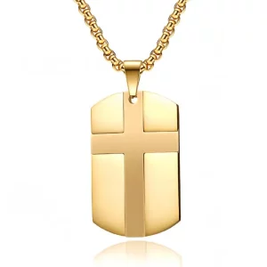 Factory Wholesale 316L Stainless Steel PVD Gold Plated Dog Tag Pendant Necklace