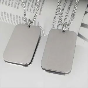 Haosen 316L Stainless Steel Blank Brushed Dog Tag Pendant Necklace