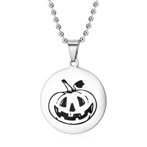 Factory Wholesale 316L S.Steel Halloween Pumpkin Pattern Military Dog Tag Round Pendant Necklace