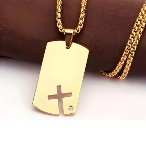 Factory 316L S.Steel PVD Gold Plated Dog Tag Pendant Necklace for Men