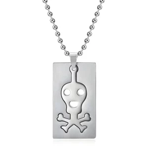 Haosen Classic Rectangular 316L Stainless Steel Cartoon Skeleton Dog Tag Pendant Necklace