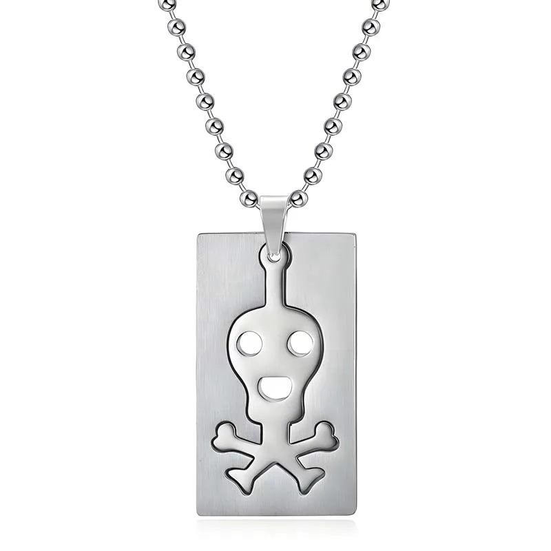 Haosen Classic Rectangular 316L Stainless Steel Cartoon Skeleton Dog Tag Pendant Necklace