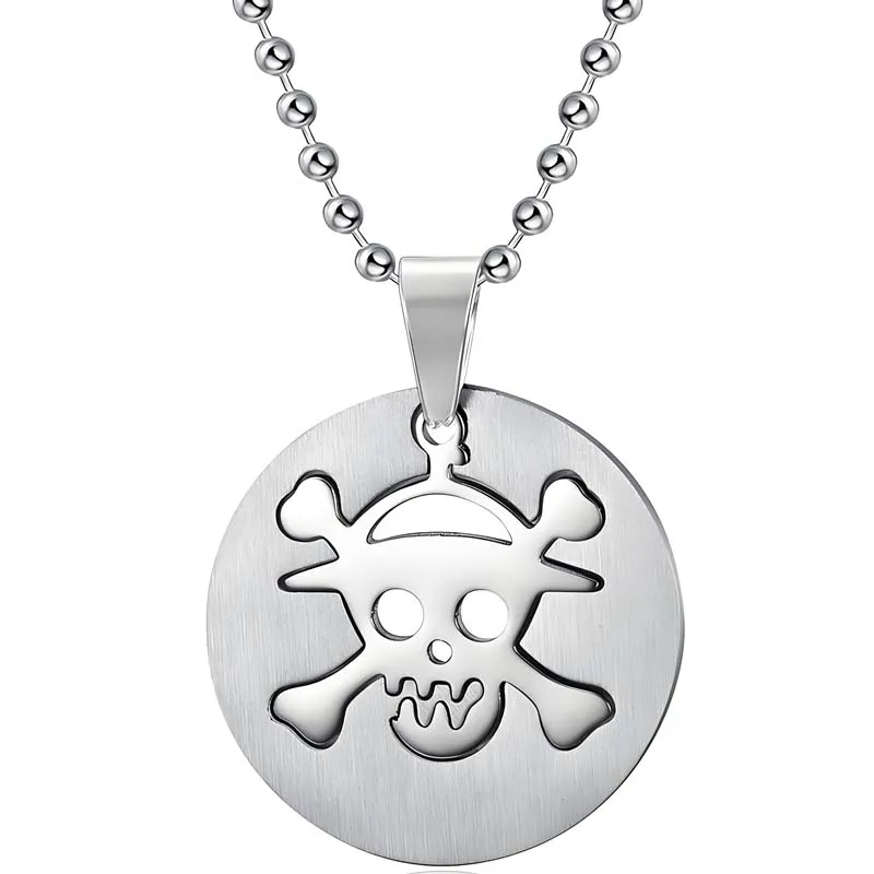Haosen Wholesale Round 316L Stainless Steel Cartoon Skeleton Dog Tag Pendant Necklace