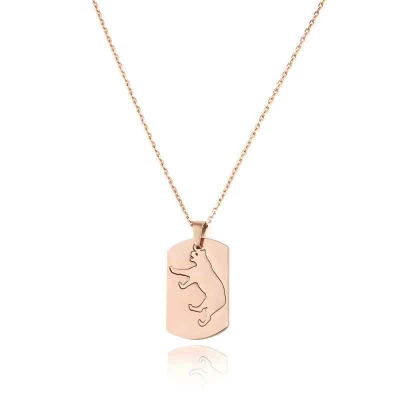 Haosen Classic Rose Gold Plated 316L Stainless Steel Cartoon Puppy Shape Dog Tag Pendant Necklace