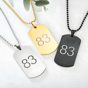 Haosen 316L Stainless Steel Numbered Dog Tag Pendant Necklace