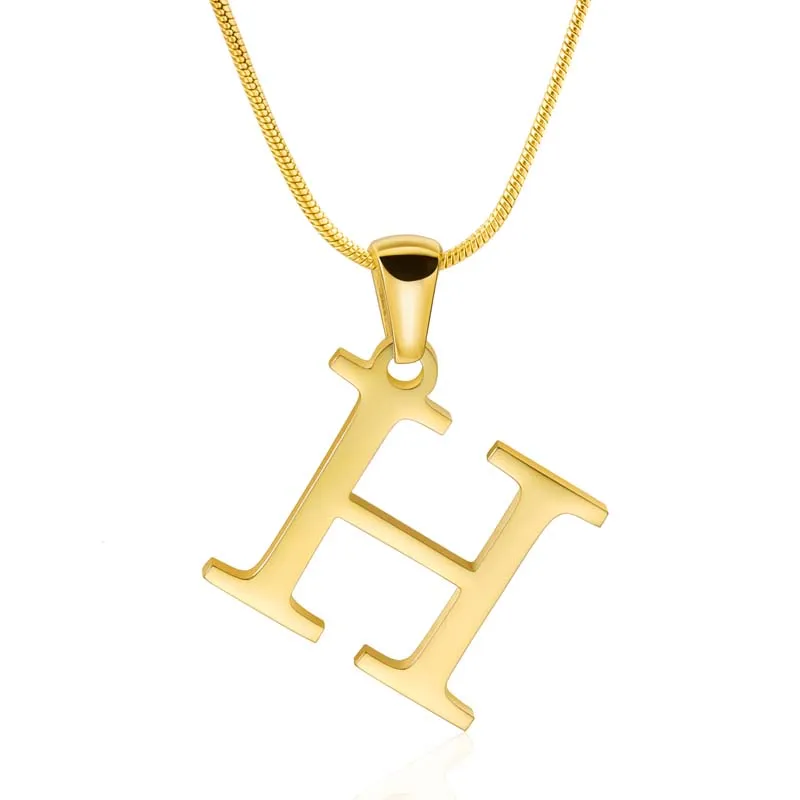 Custom Letter Name Necklace 18K Gold Plated Letter H Pendent