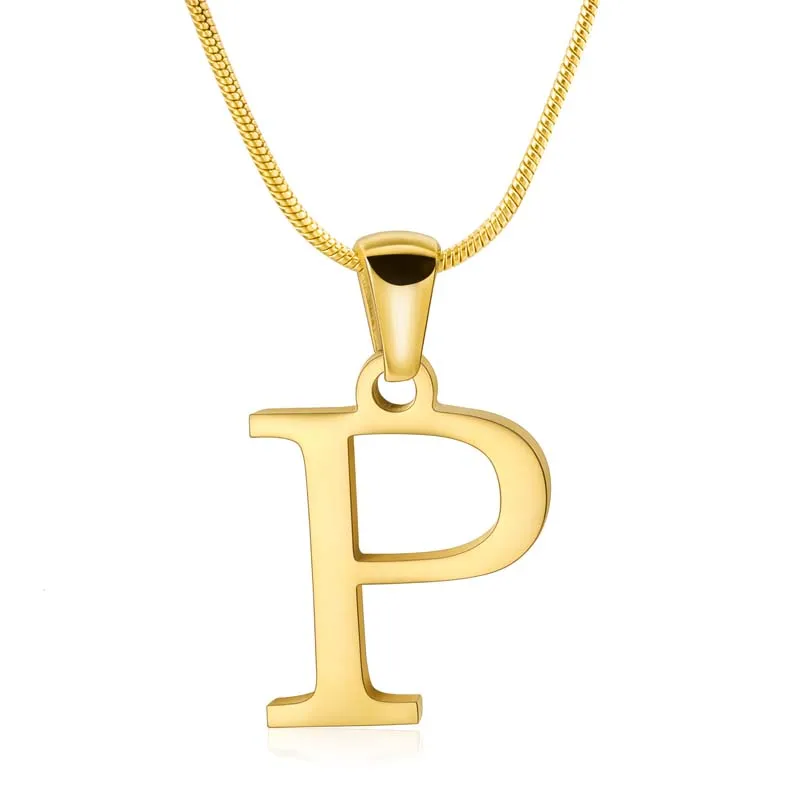 Custom Letter Name Necklace 18K Gold Plated Letter P Pendent