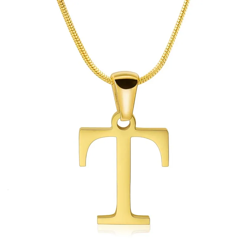 Custom Letter Name Necklace 18K Gold Plated Letter T Pendent