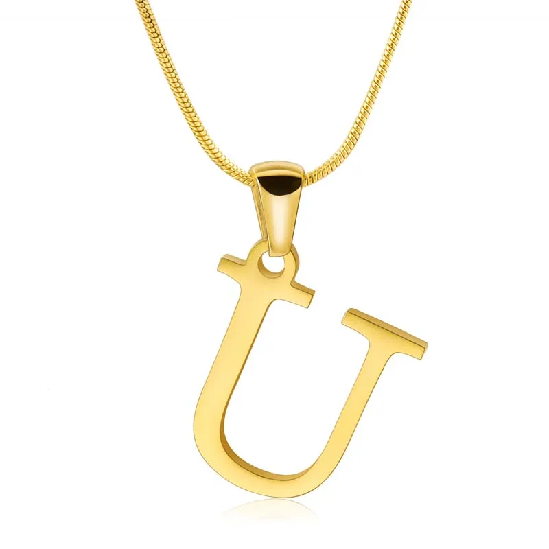Custom Letter Name Necklace 18K Gold Plated Letter U Pendent