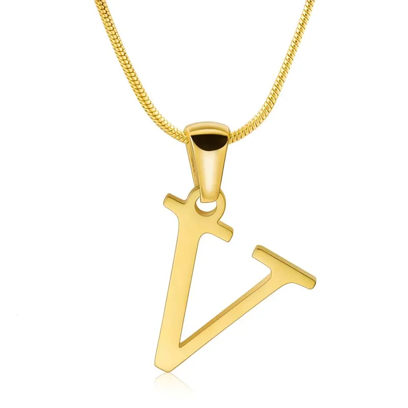 Custom Letter Name Necklace 18K Gold Plated Letter V Pendent