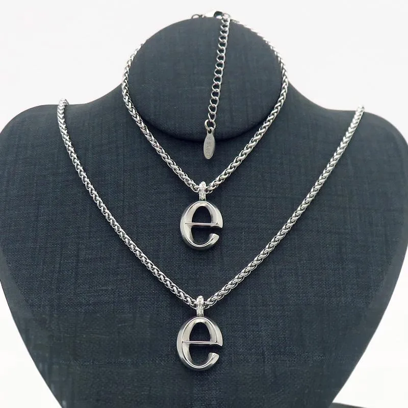 Stainless Steel Bubble Letter E Name Necklace and Bracelet Set