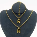 18K Gold Plated Letter  Necklace Bracelet Set