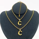 18K Gold Plated Letter  Necklace Bracelet Set
