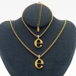 18K Gold Plated Letter  Necklace Bracelet Set