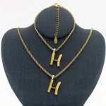 18K Gold Plated Letter  Necklace Bracelet Set