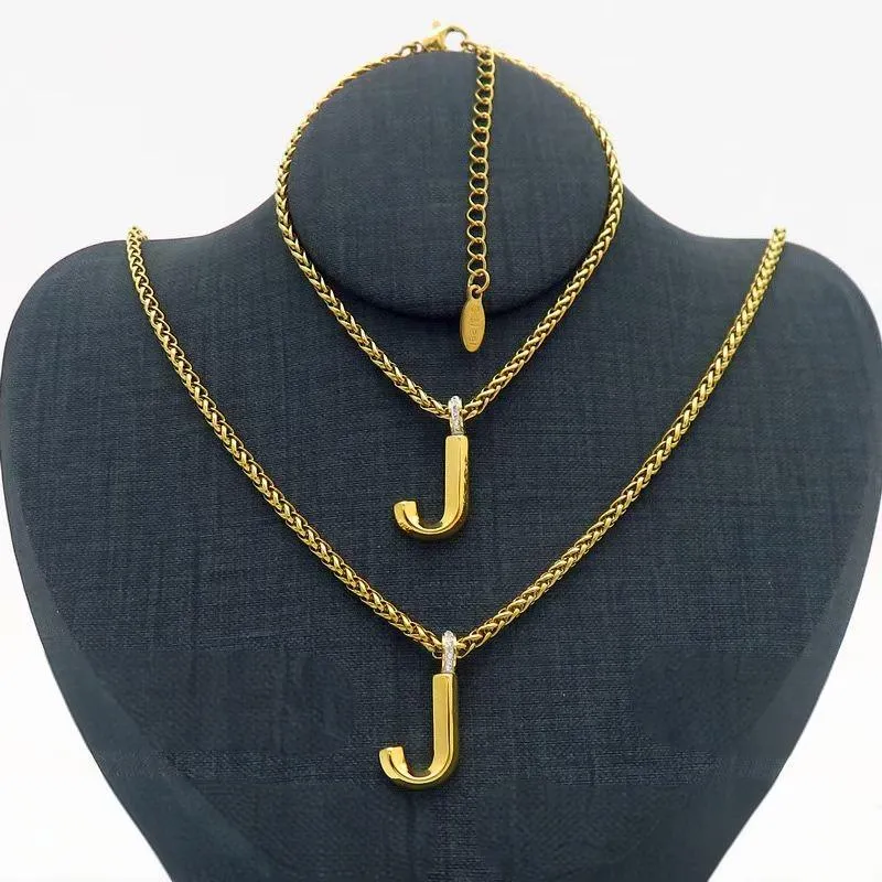 18K Gold Plated Hanging Letter J Name Necklace and Bracelet Set