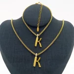 18K Gold Plated Letter  Necklace Bracelet Set