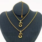 18K Gold Plated Letter  Necklace Bracelet Set