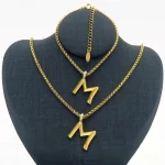 18K Gold Plated Letter  Necklace Bracelet Set