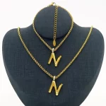18K Gold Plated Letter  Necklace Bracelet Set