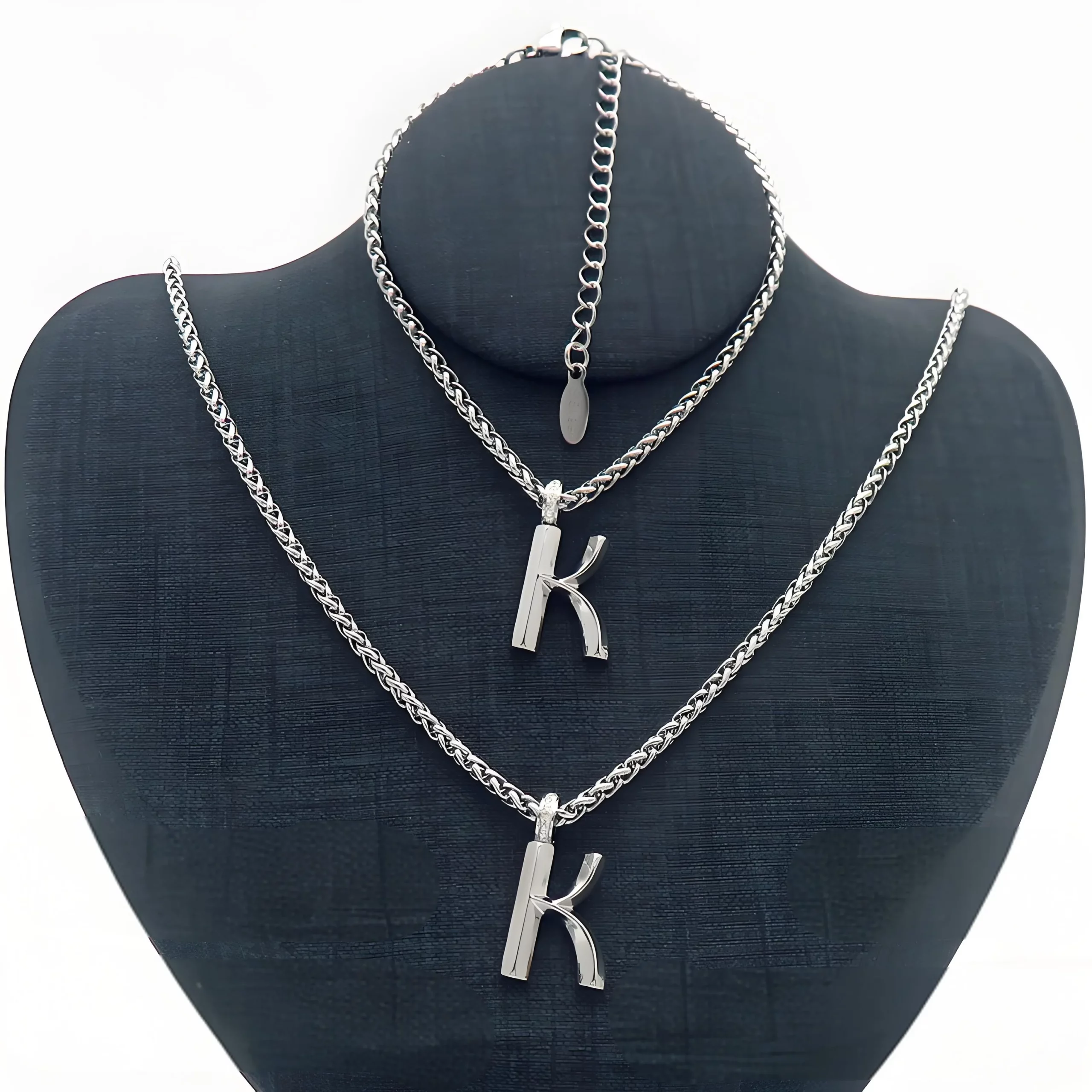 Stainless Steel Bubble Letter K Name Necklace and Bracelet Set