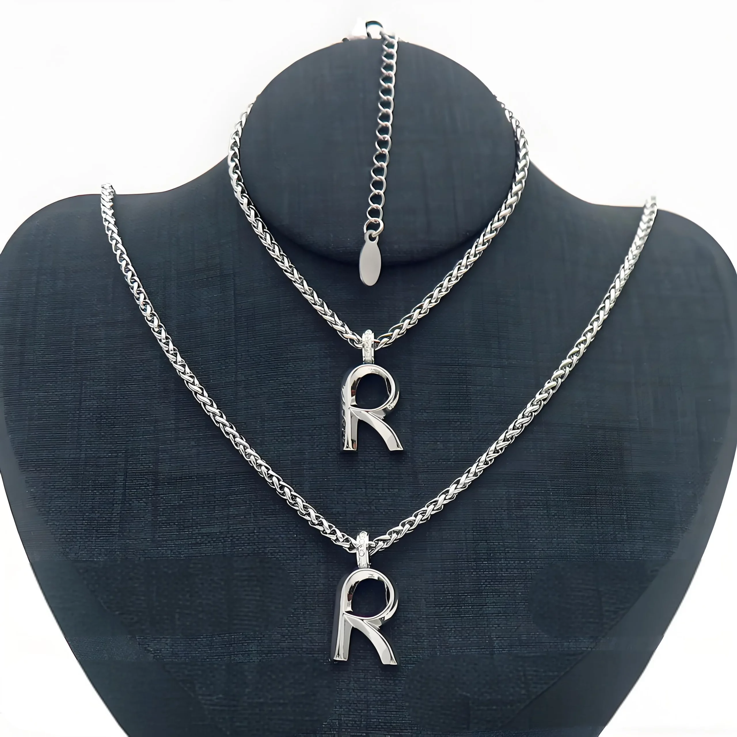 Stainless Steel Bubble Letter R Name Necklace and Bracelet Set
