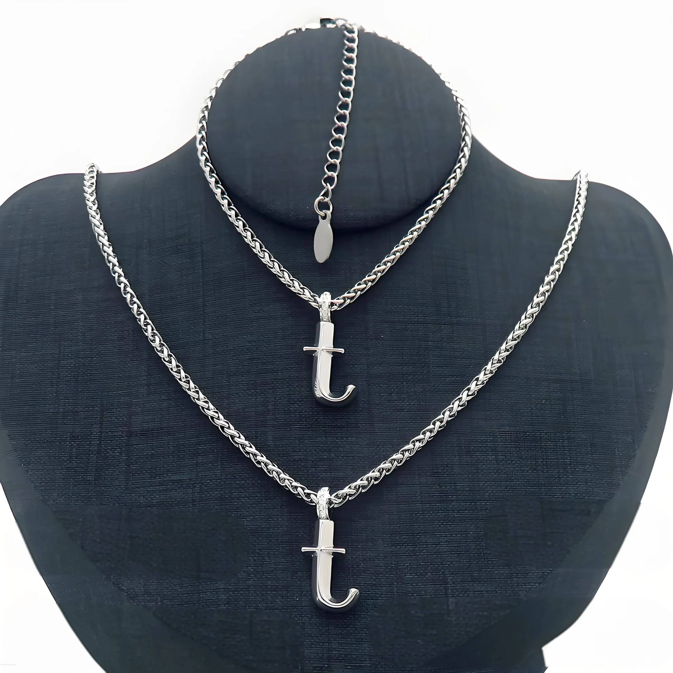 Stainless Steel Bubble Letter T Name Necklace and Bracelet Set