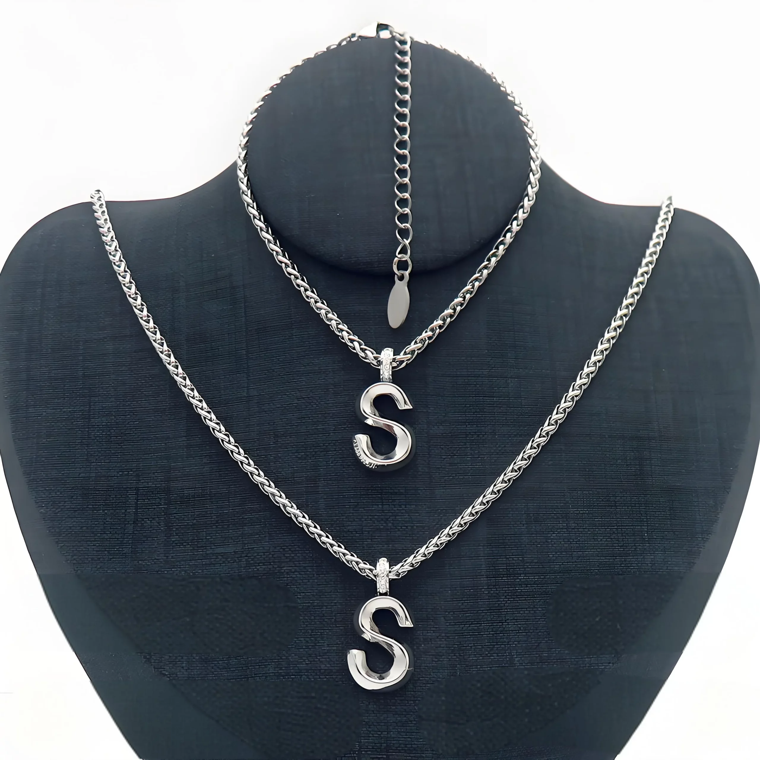 Stainless Steel Bubble Letter S Name Necklace and Bracelet Set