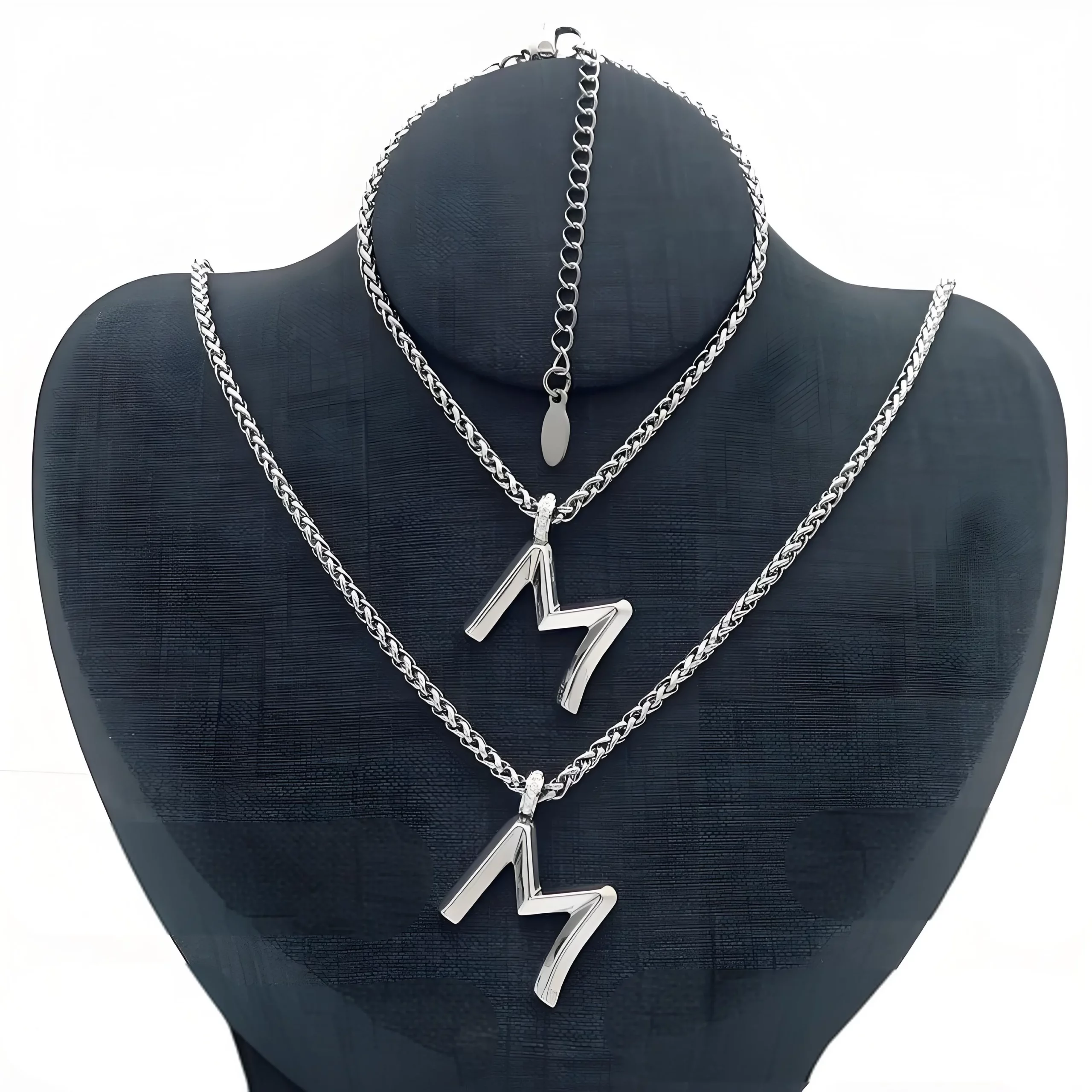 Stainless Steel Bubble Letter N Name Necklace and Bracelet Set