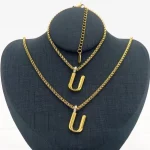 18K Gold Plated Letter  Necklace Bracelet Set