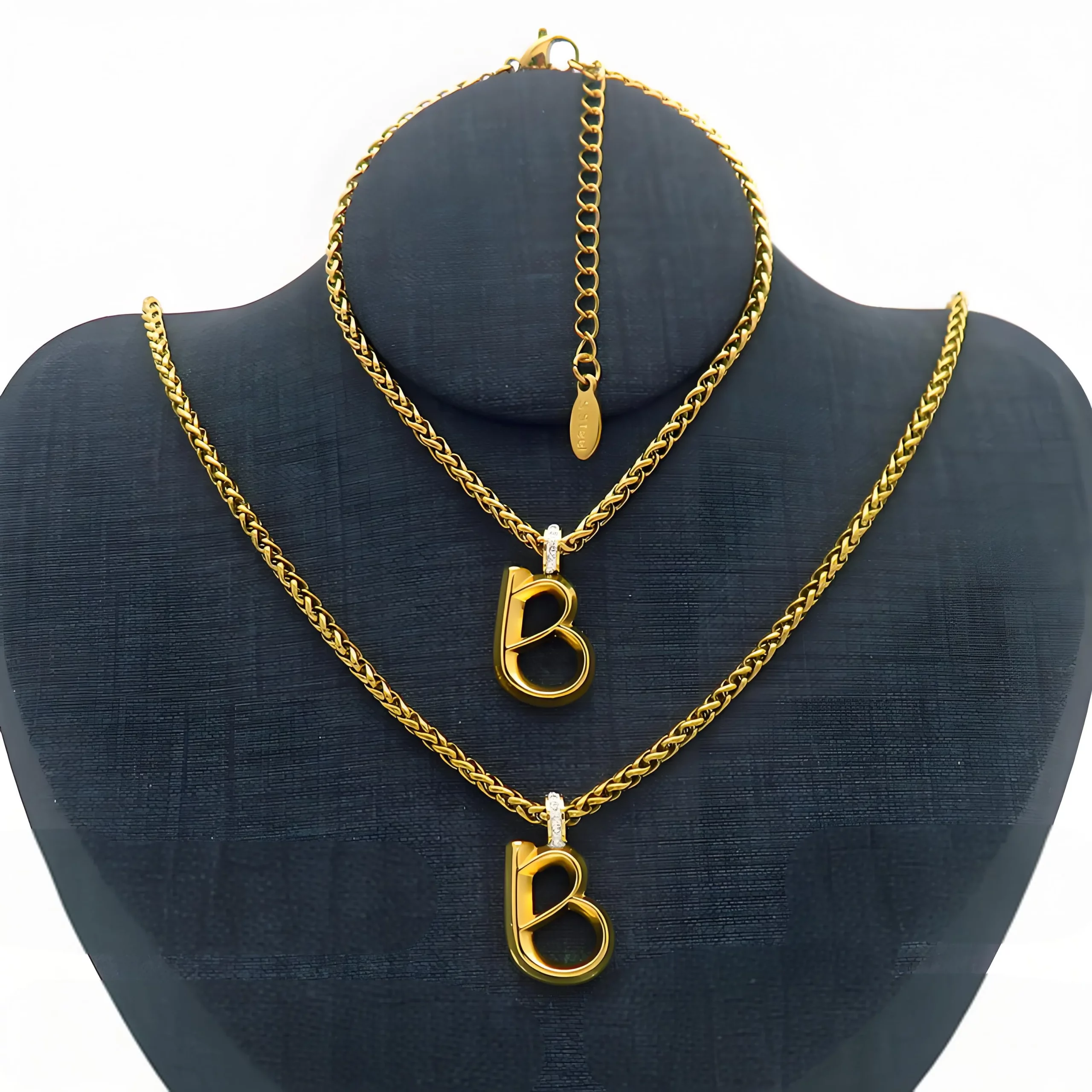 18K Gold Plated Hanging Letter B Name Necklace and Bracelet Set