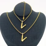18K Gold Plated Letter  Necklace Bracelet Set