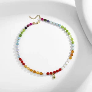 Custom Delicate Natural Stone Beaded Necklace with Letter Pendant