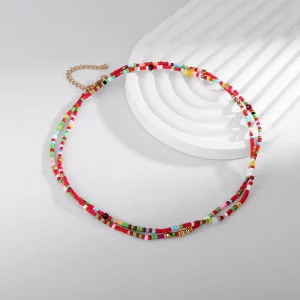 Double Colorful Bead Necklace Seed Bead Chain Choker for Women
