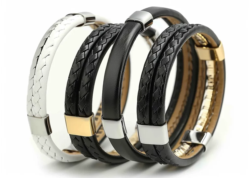 Men Leather Bracelet with Stainless Steel Clasp